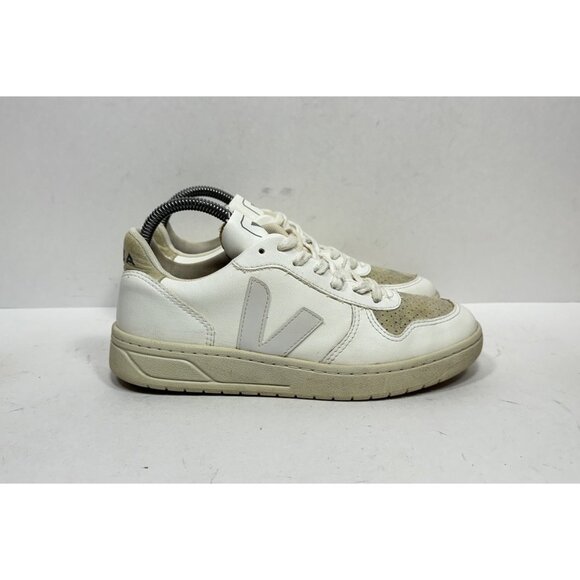 Veja V-10 White Tan Leather Low Casual Comfort Sneakers Women’s Size 7.5 - Picture 1 of 10